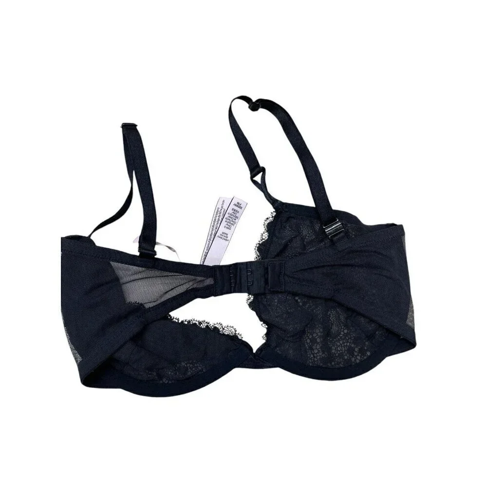 Victoria’s Secret Unlined Demi Lace Bra Sheer Size 32DDD Black